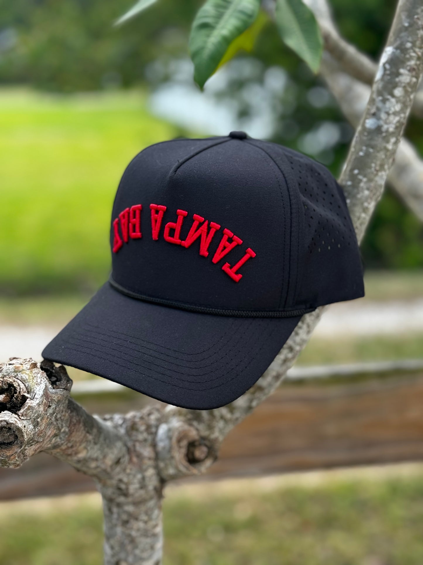 ....BRED UPSIDE DOWN TAMPA BAY LASER CUT CAP IN STOCK