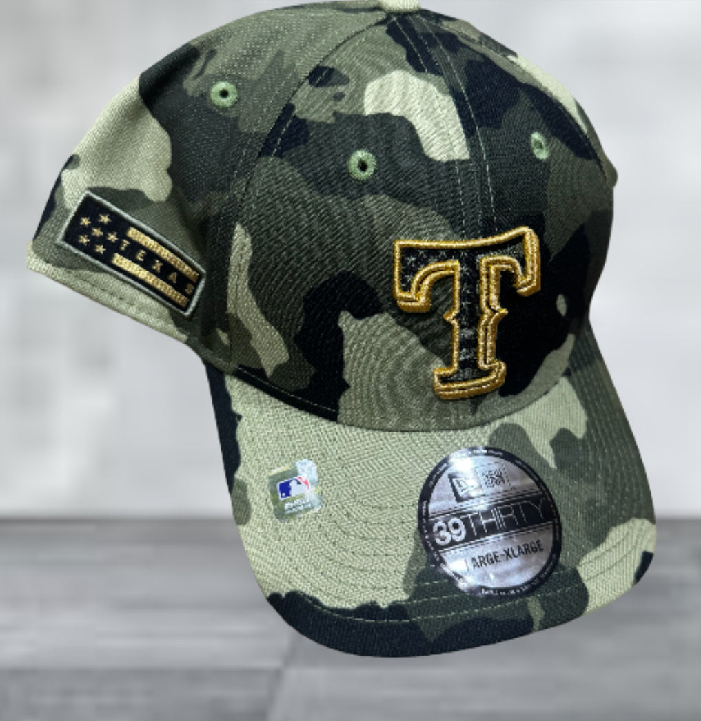 Texas Rangers Camo Salute New Era 39thirty cap